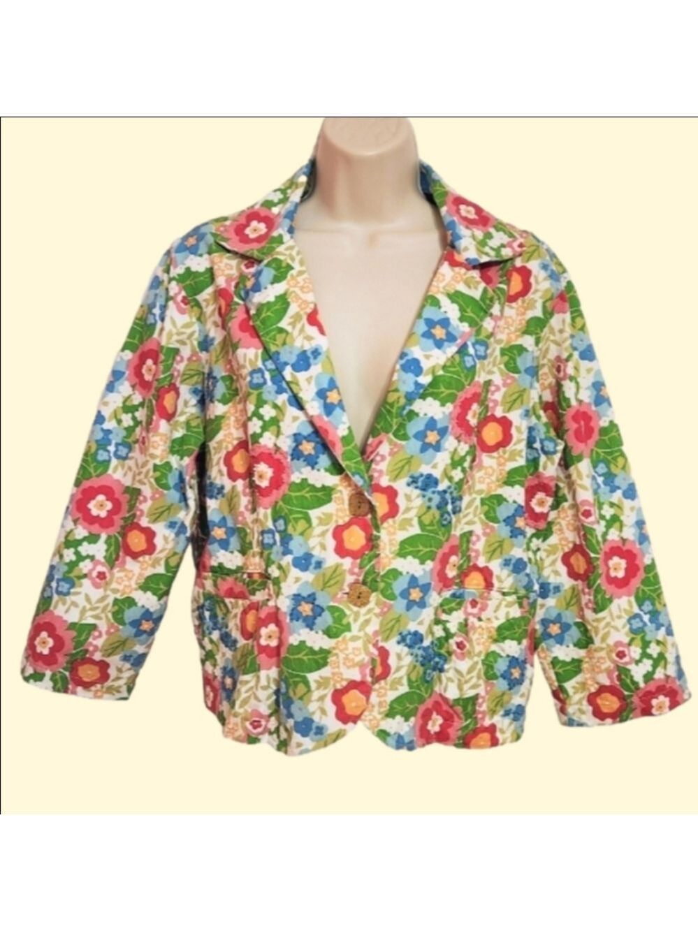 New Identity Floral Button Front Blazer Green X Large